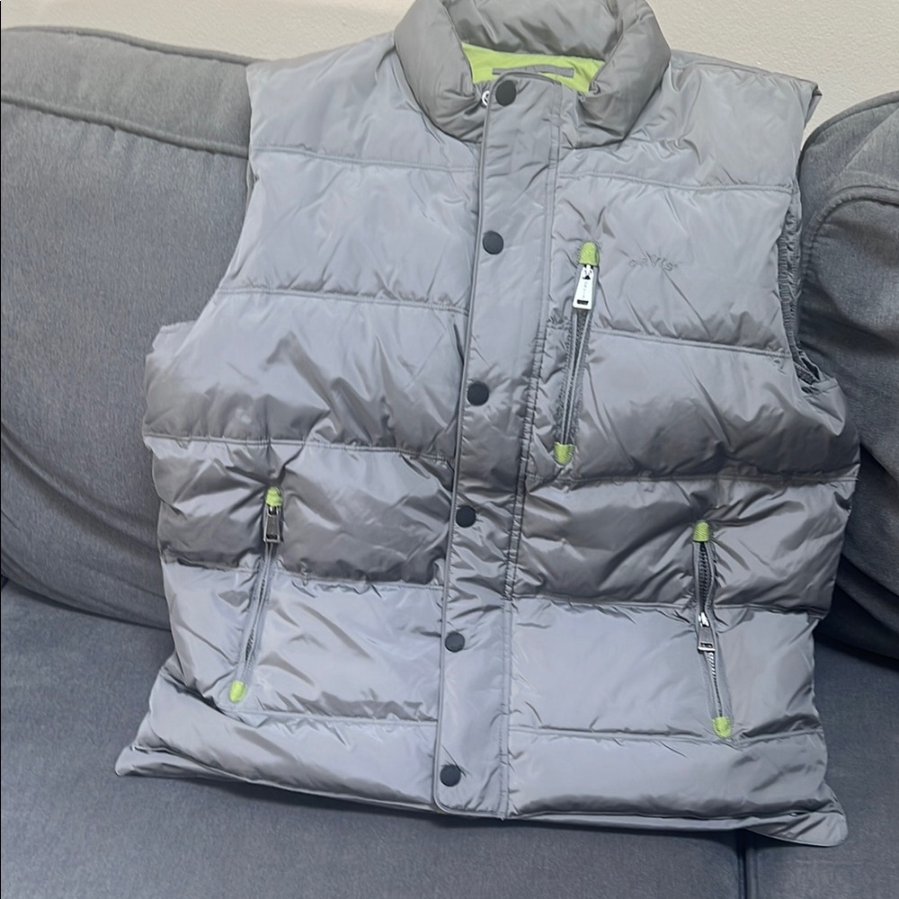 Gray Puffer Vest with Neon Accents Men’s